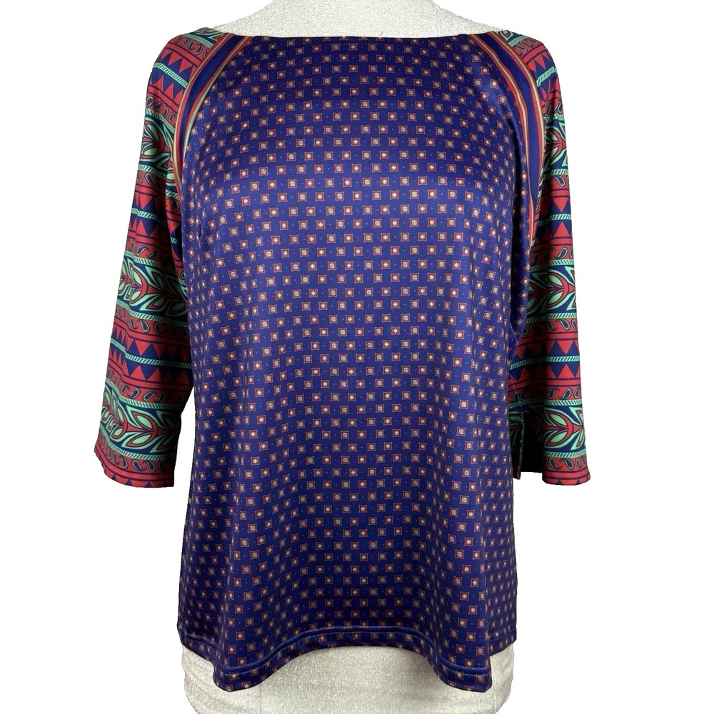 Gretchen Scott Tee Top Womens XL Kanga Navy Blue Red Flip Sleeve Stretch NWT